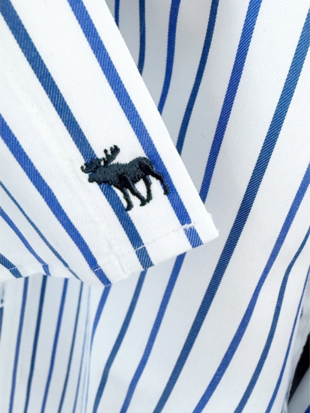 EZRA FITCH MENS Awning Stripe Blue White LS BUTTON FRONT DRESS SHIRT - Picture 8 of 14